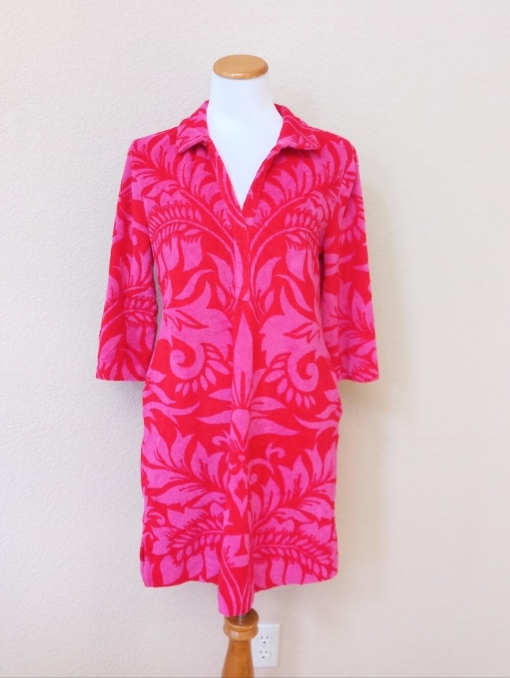 Boden pink and red plush Terrycloth Oriental print cover-up dress - Picture 5 of 10